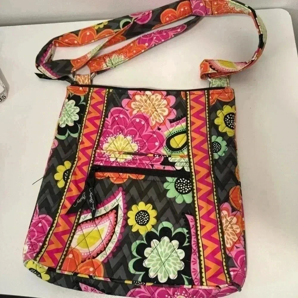 Vera  Bradley Ziggy Zinnia Pink Orange Floral Iconic Hipster Crossbody Zip Bag - Picture 4 of 9